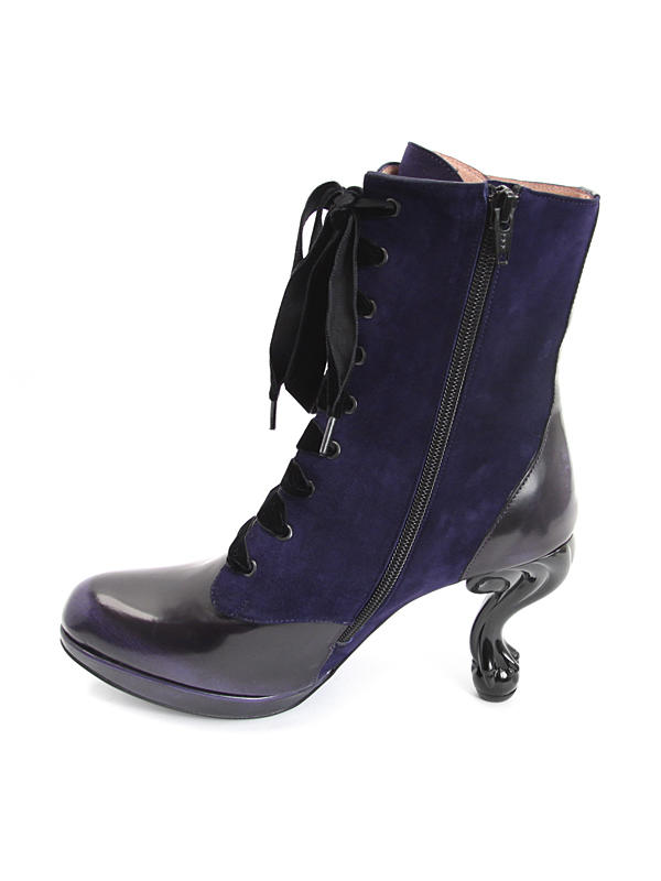 Victoria Purple Suede & Purple Rub-off Elegant Ribbon Lace-Up Boots