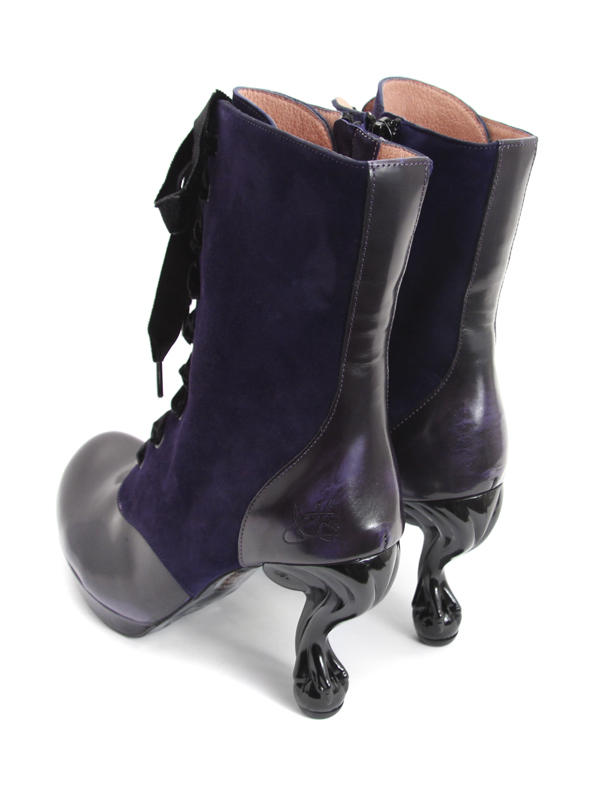 Victoria Purple Suede & Purple Rub-off Elegant Ribbon Lace-Up Boots