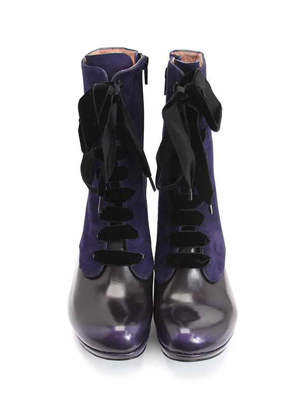 Victoria Purple Suede & Purple Rub-off Elegant Ribbon Lace-Up Boots