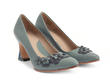 Viola Blue Classic pump with appliqué: Quarter view