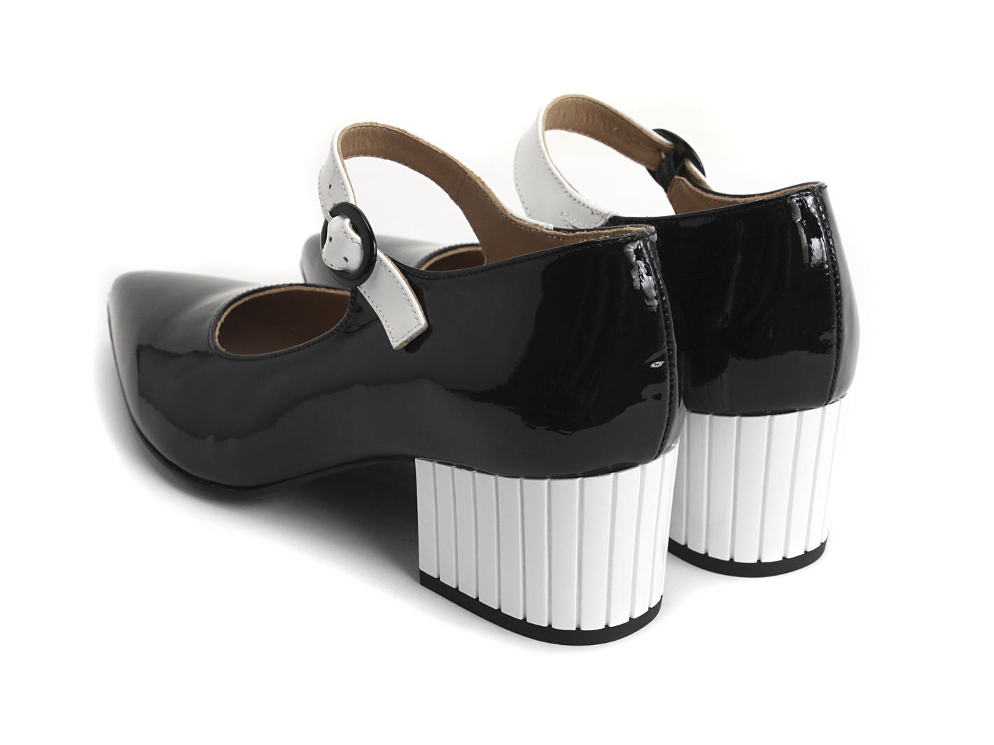 Vivian Black & White Block heeled mary jane: Back