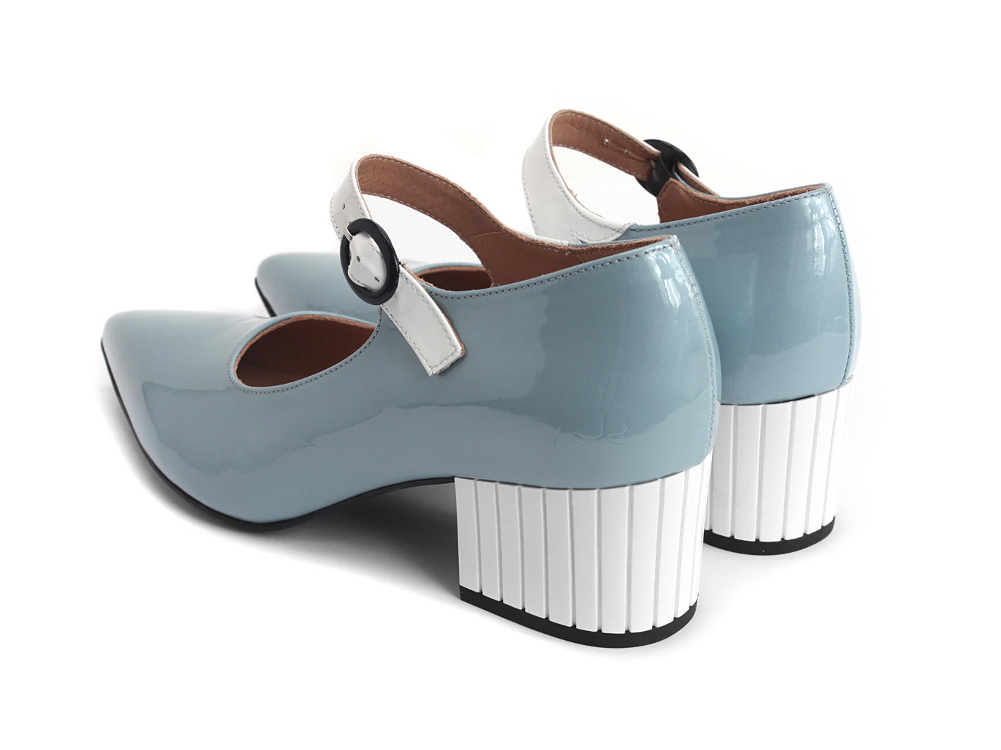 Vivian Blue & White Block heeled mary jane: Back