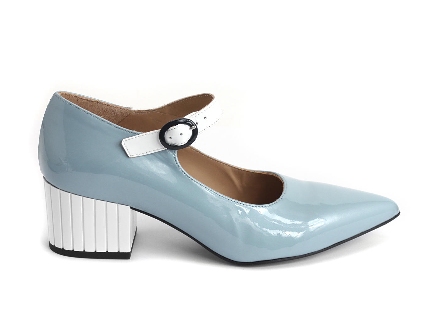 Vivian Blue & White Block heeled mary jane: Profile outside
