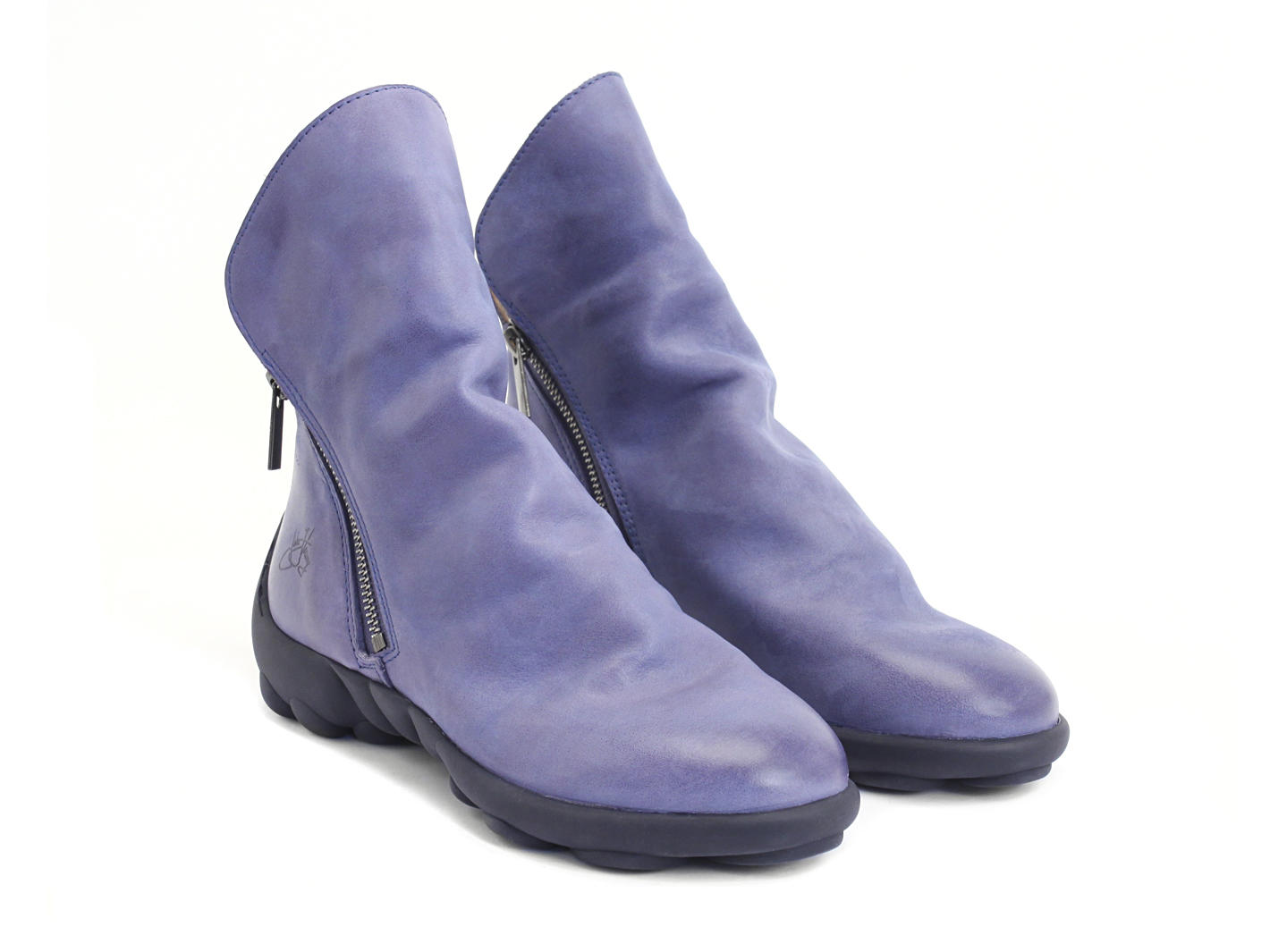 Walker: Womens Blue Slouchy zip-up ankle boot: Quarter view
