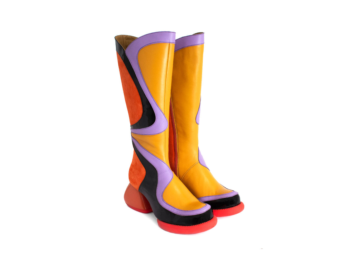 Warhol Orange/Jaune/Noir Botte en cuirs variés: Quarter view