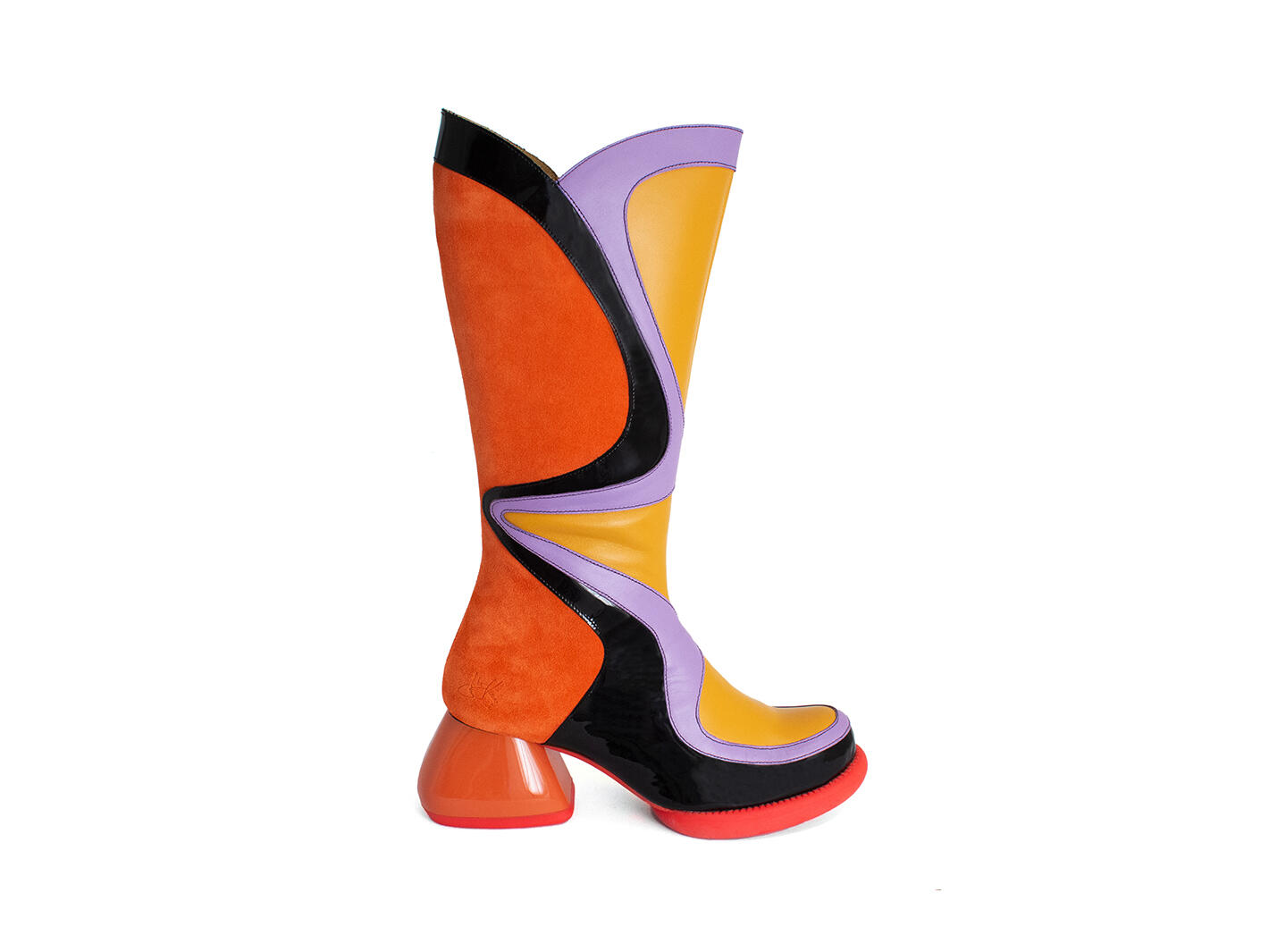 Warhol Orange/Yellow/Black Multi Leather Boots: Profile outside