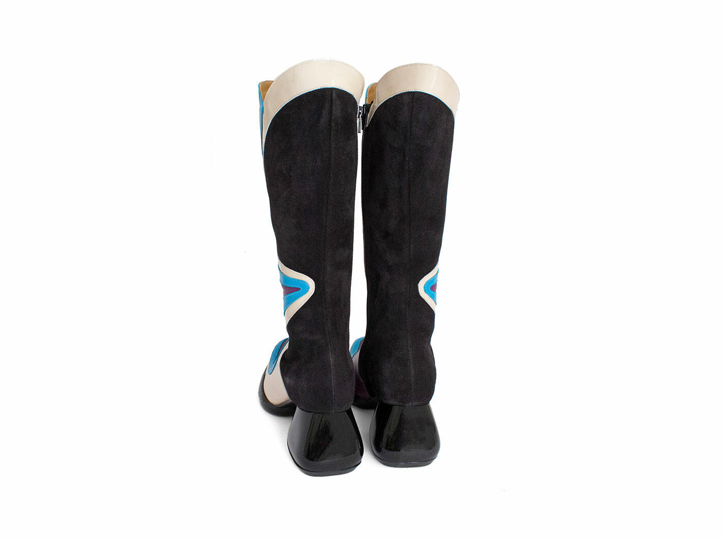 Warhol Turquoise Multi Multi Leather Boots: Back