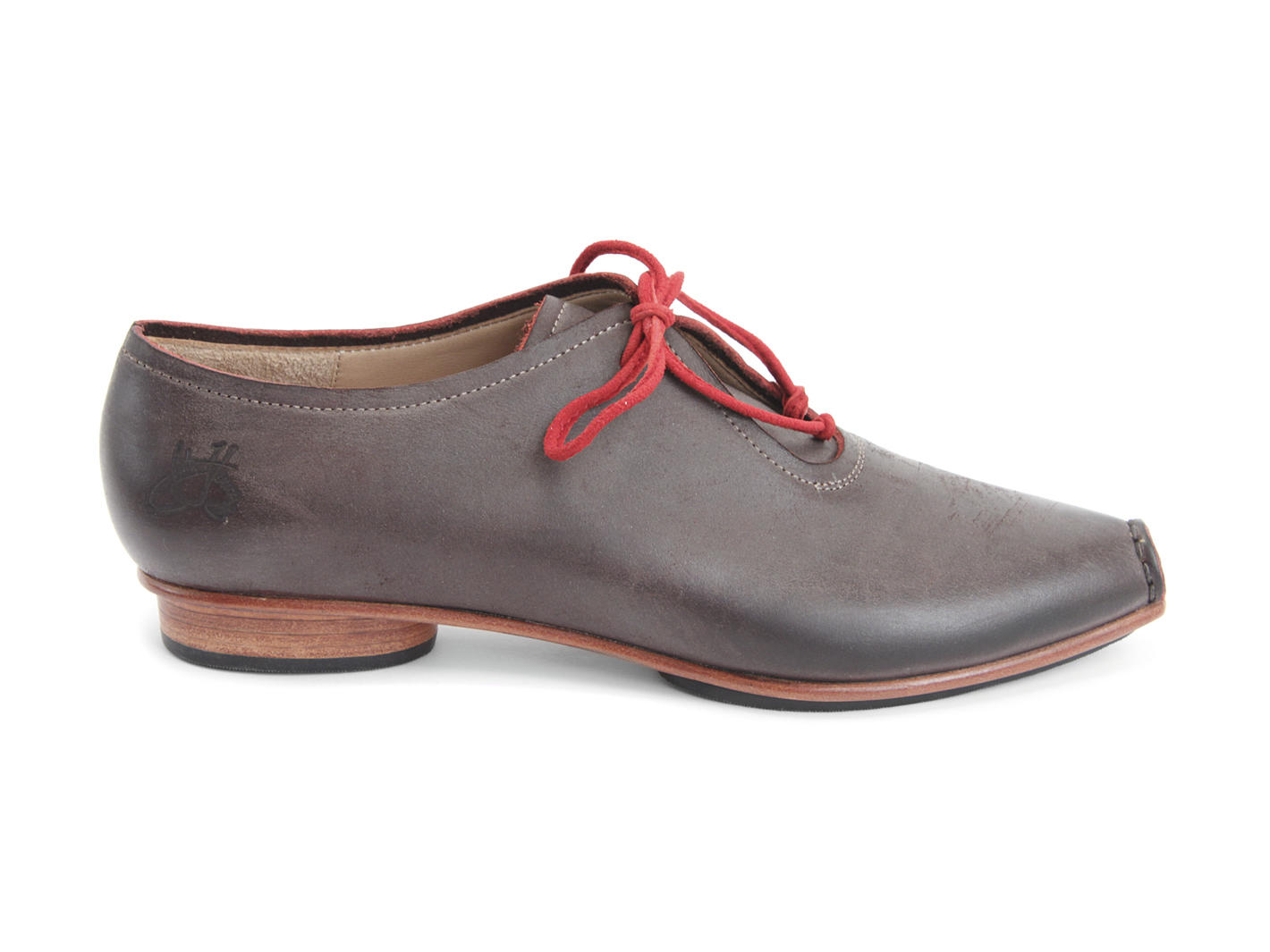 Waterloo Gris & rouge Raw-Edged Lace-Up Shoe: Profile outside