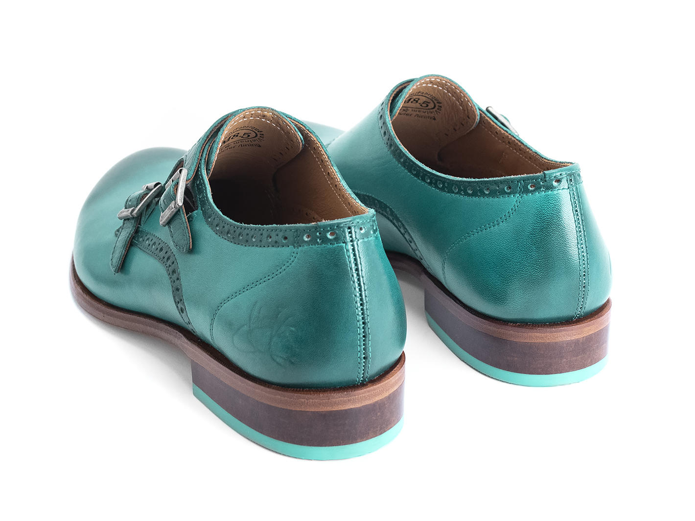 Wootton Turquoise Chaussure peinte à la main à double boucle: Back