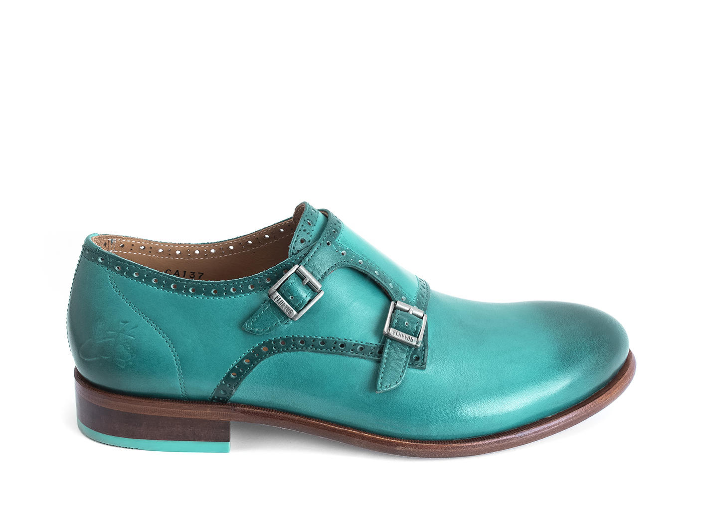 Wootton Turquoise Chaussure peinte à la main à double boucle: Profile outside