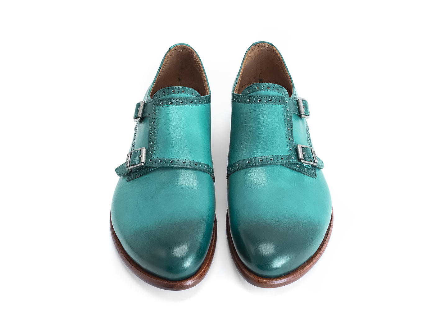 Wootton Turquoise Hand-painted monkstrap shoe: Front