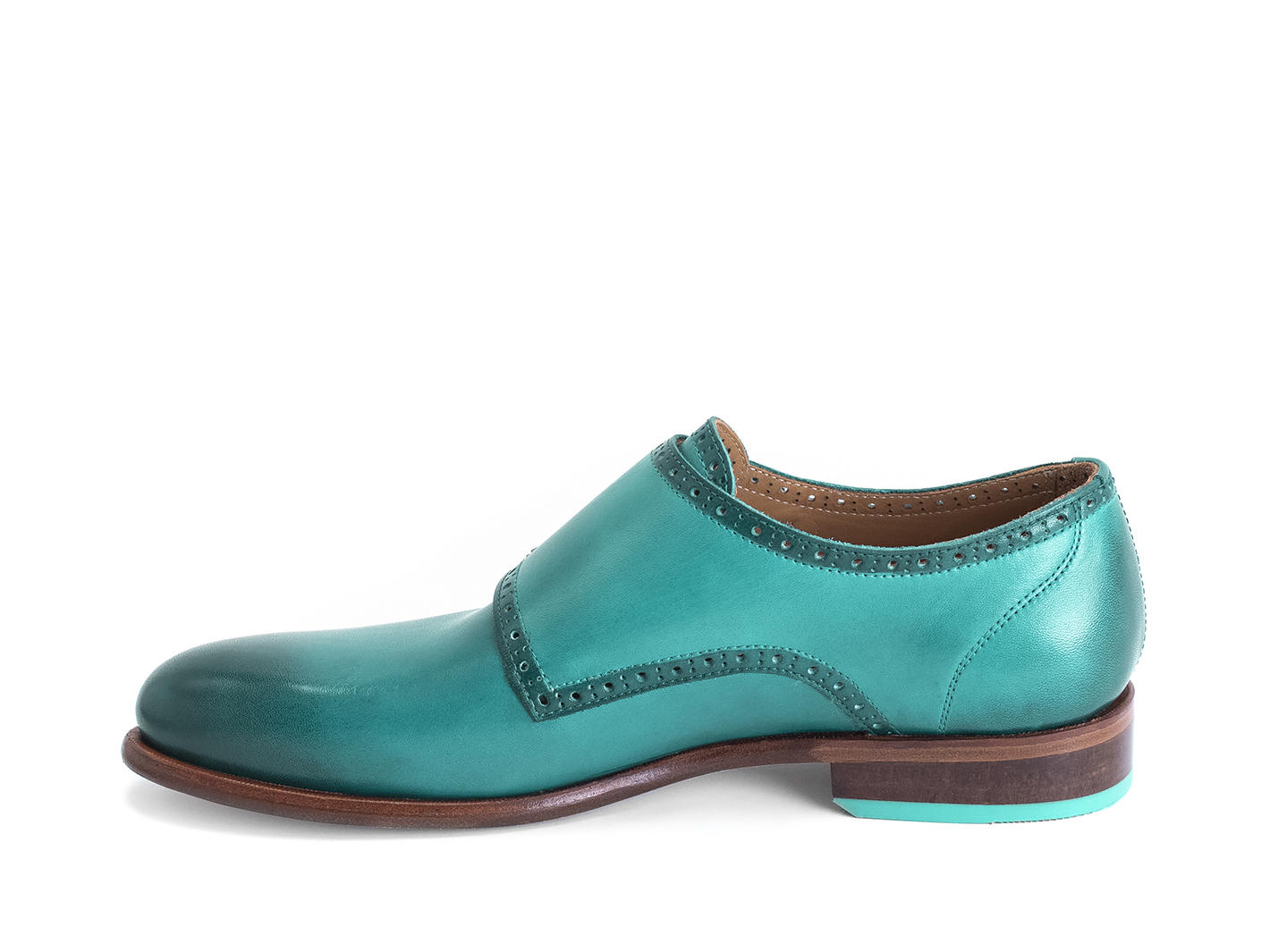 Wootton Turquoise Hand-painted monkstrap shoe: Profile inside