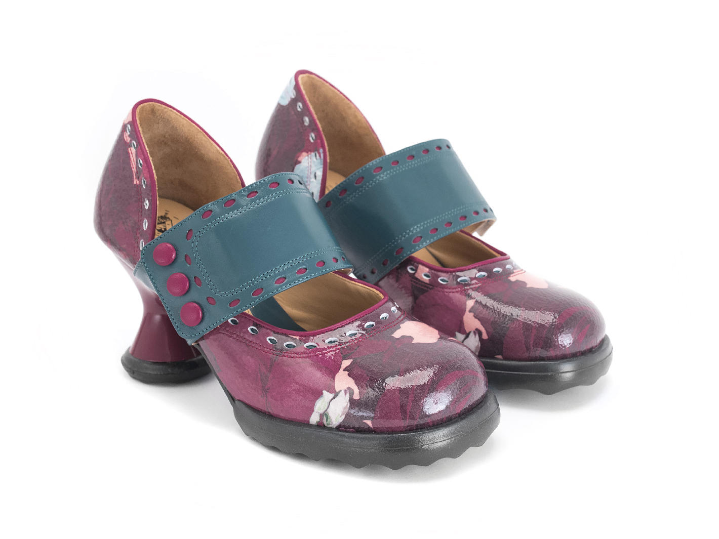 Zaza Floral rouge Wide-Strap Mary Janes: Quarter view