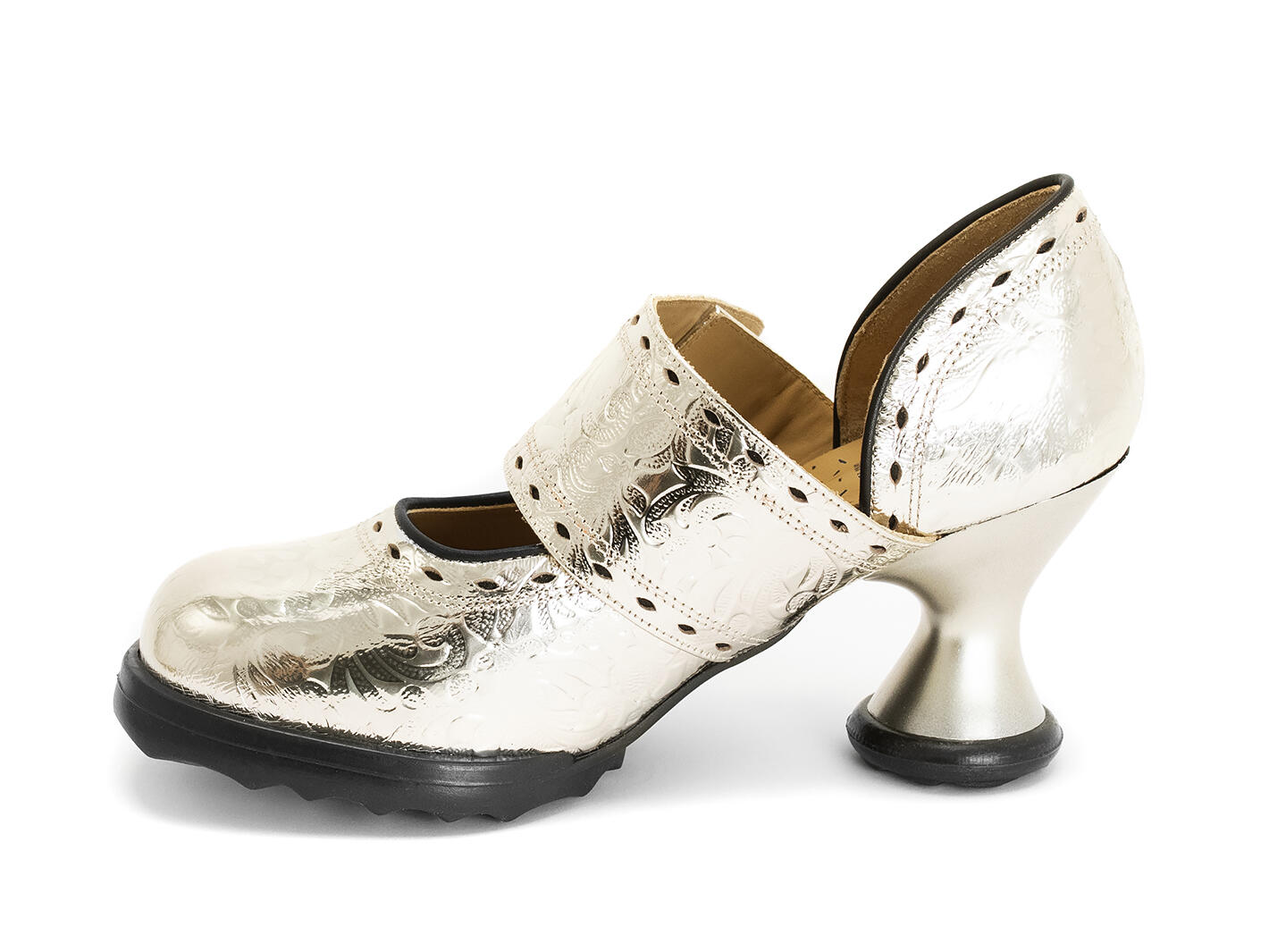 Zaza Platinum Gold Wide-Strap Mary Janes: Profile inside