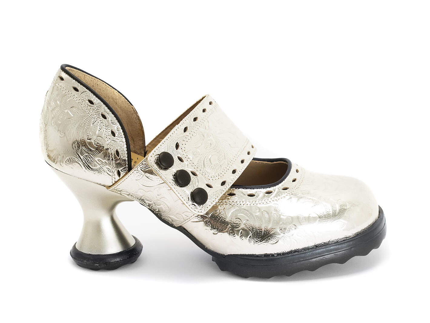 Zaza Platinum Gold Wide-Strap Mary Janes: Profile outside