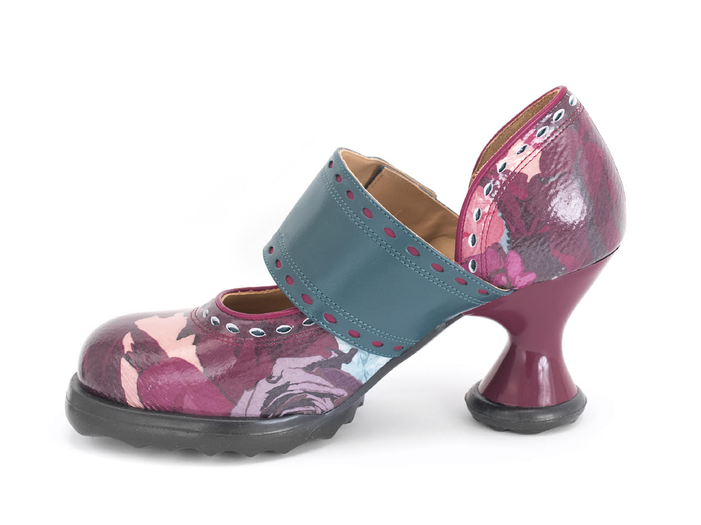 Zaza Red Floral Wide-Strap Mary Janes: Profile inside