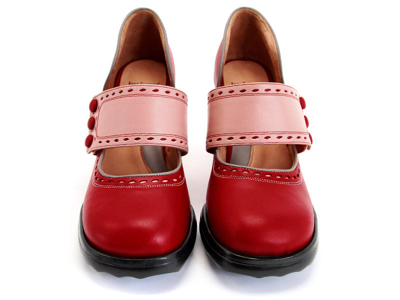 Zaza Red, Pink & Gray Wide-Strap Mary Janes