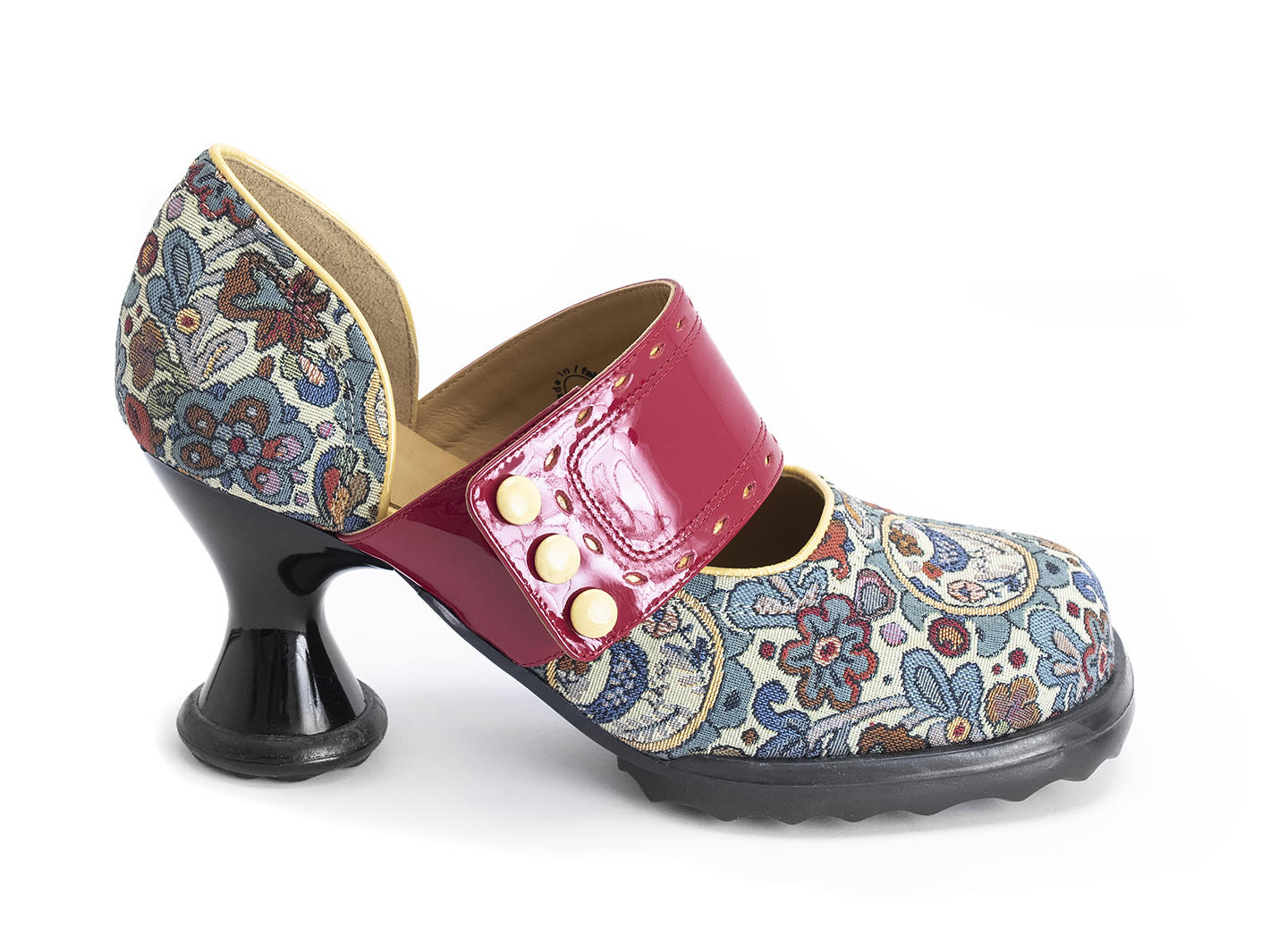 Zaza Tapisserie/Rouge Wide-Strap Mary Janes: Profile outside