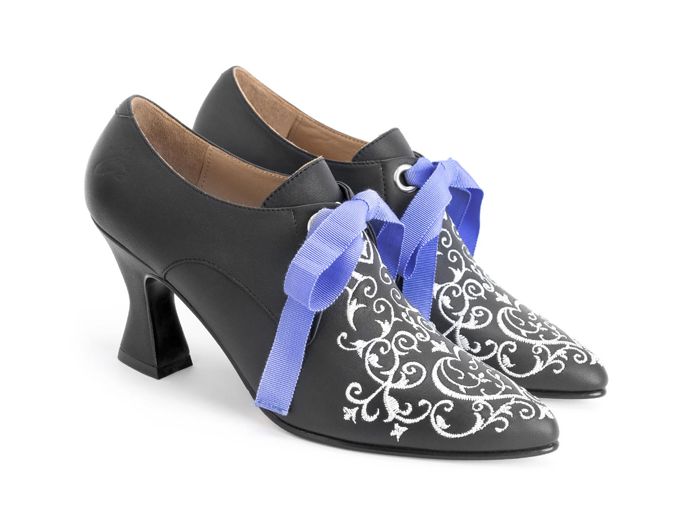 Zoe - Black | Lace-Up Heels With Embroidery | Fluevog Shoes