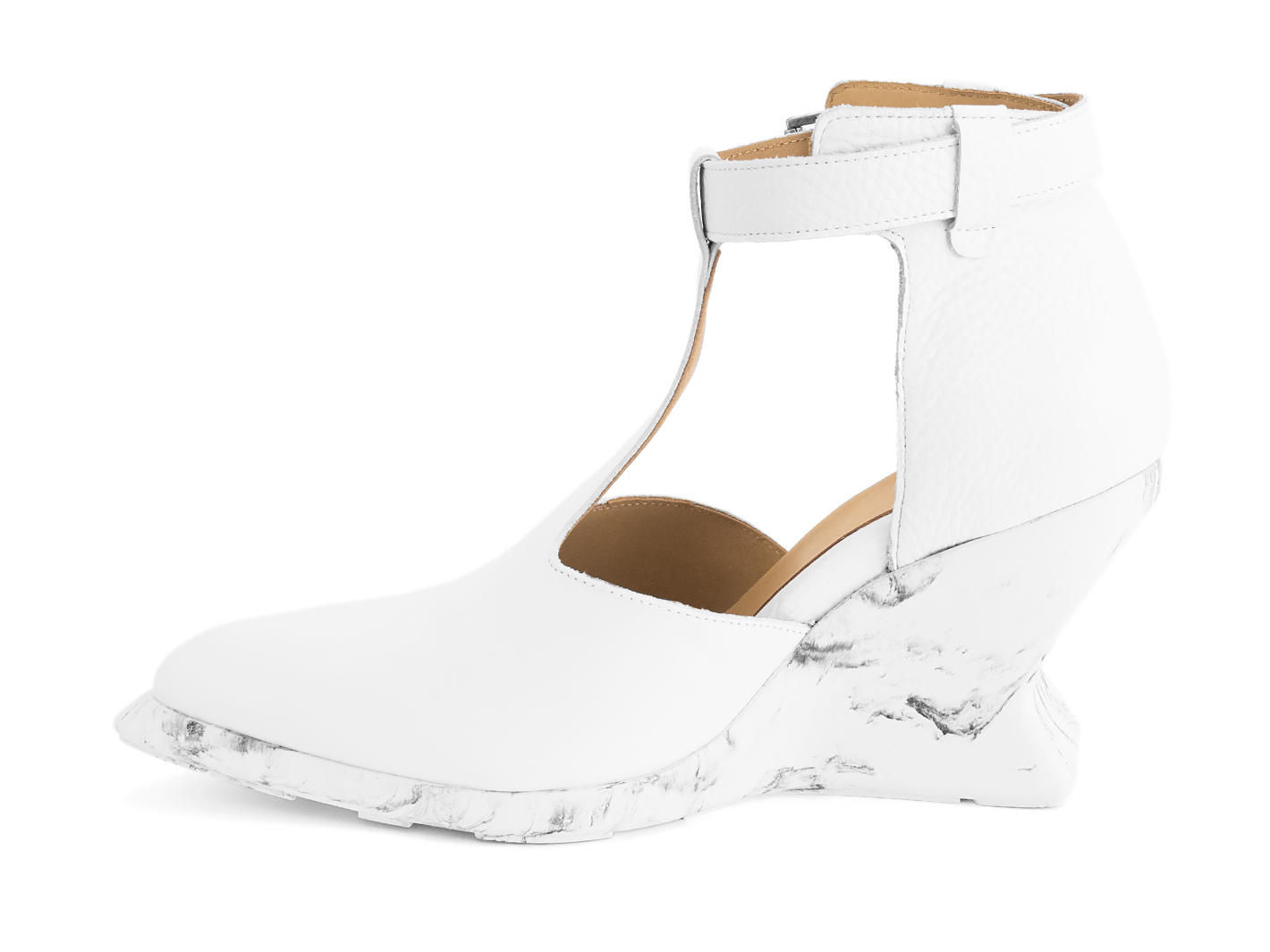 Zoomies White T-strap wedge heel: Profile inside