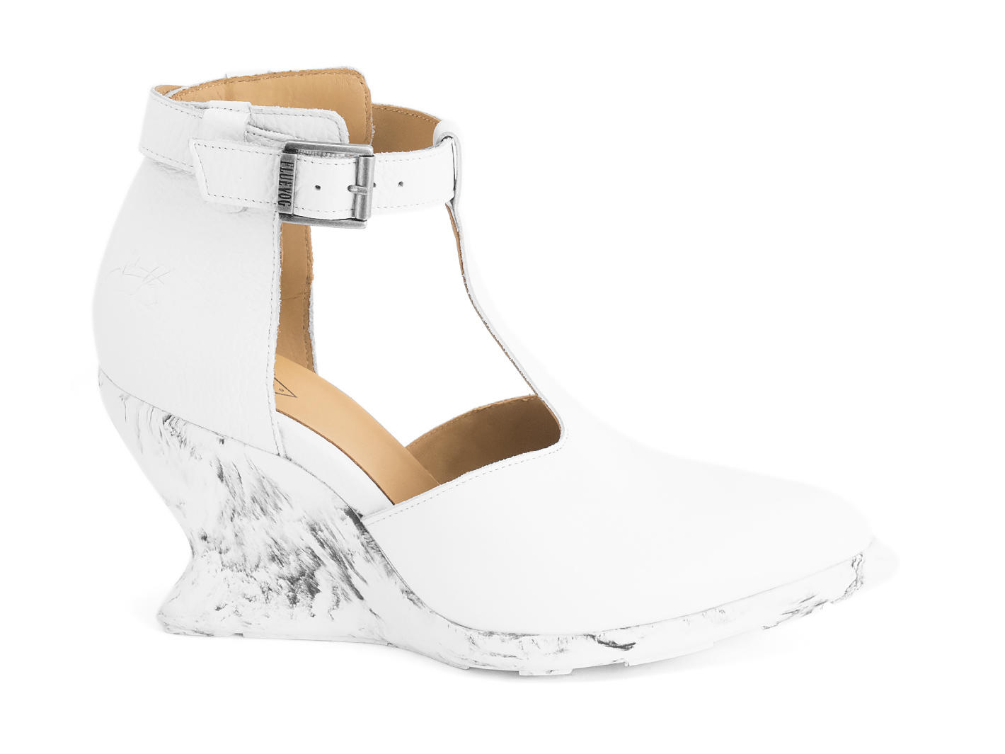Zoomies White T-strap wedge heel: Profile outside