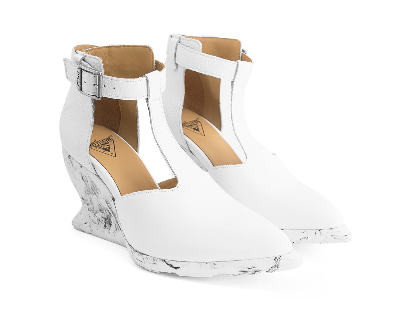 Zoomies White T-strap wedge heel: Quarter view